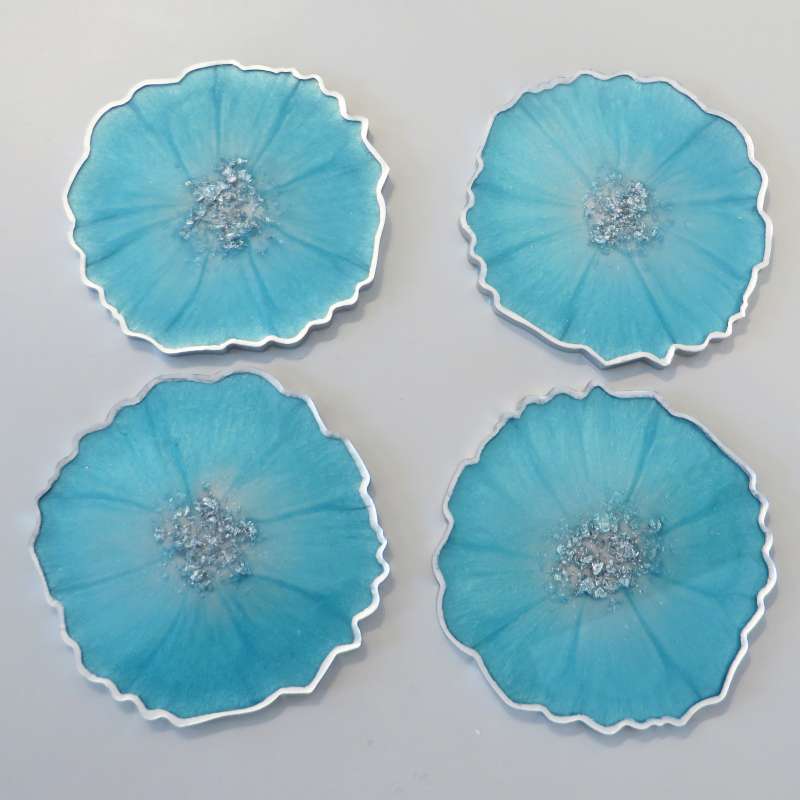 Turquoise and silver round coasters